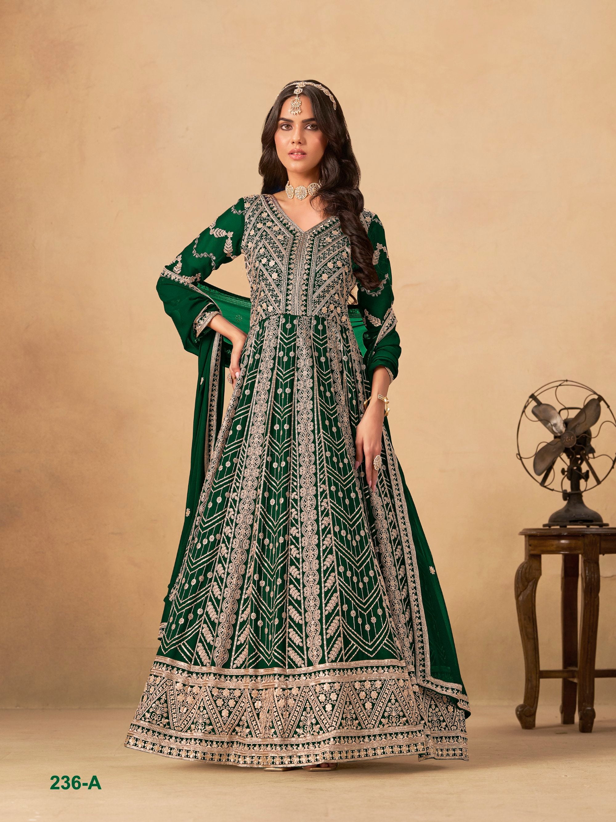 Embroidered Anarkali Gown Suit for Women with Dupatta Indian Wedding Party Wear