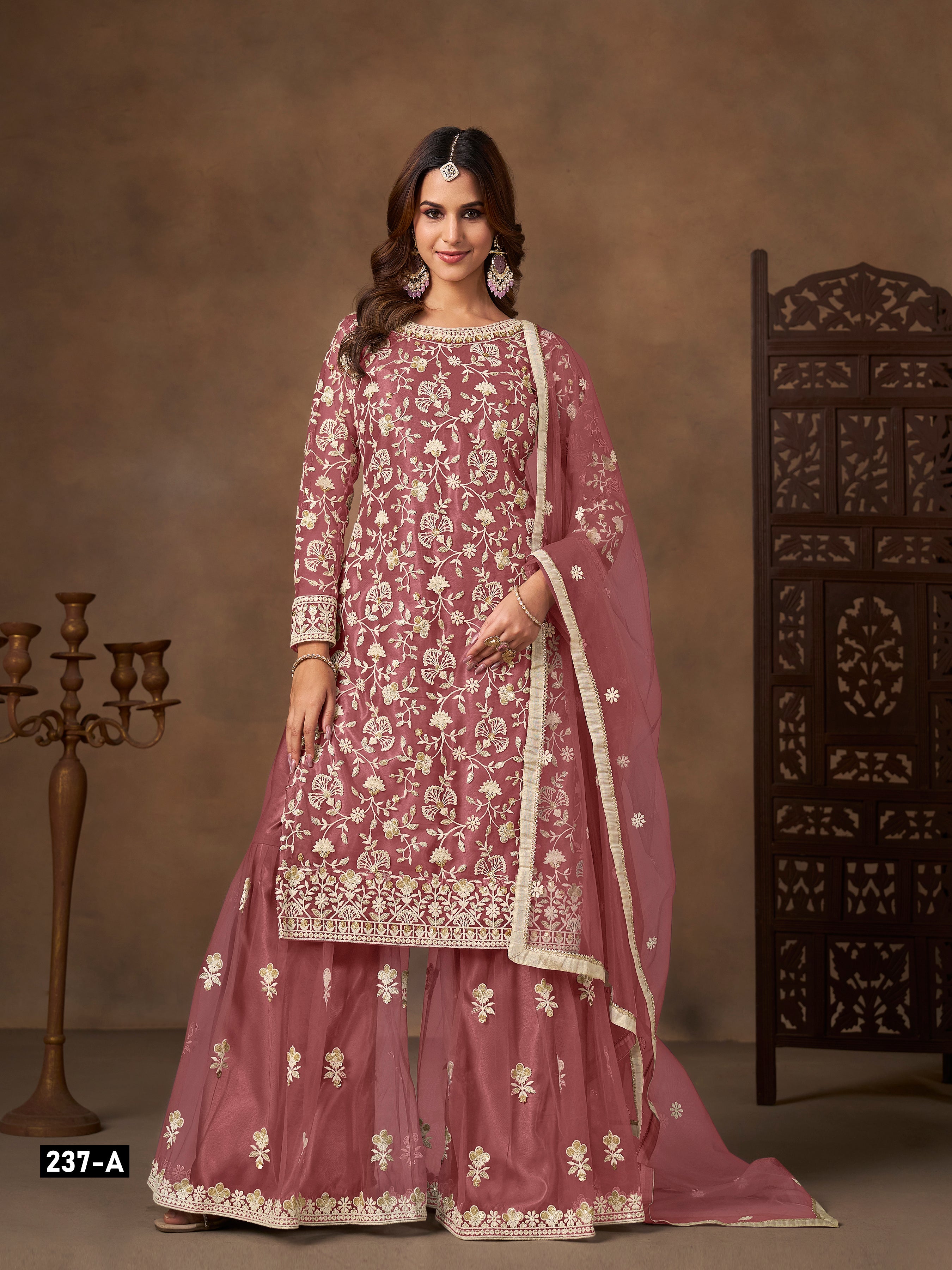 Butterfly Net Embroidered Sharara Suit for Women with Dupatta Party Wear