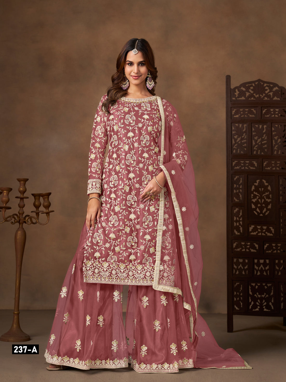 Butterfly Net Embroidered Sharara Suit for Women with Dupatta Party Wear