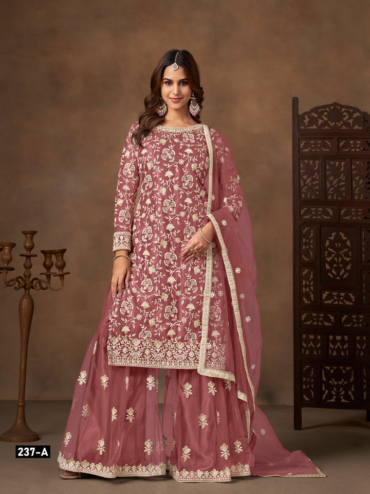 Butterfly Net Embroidered Sharara Suit for Women with Dupatta Party Wear