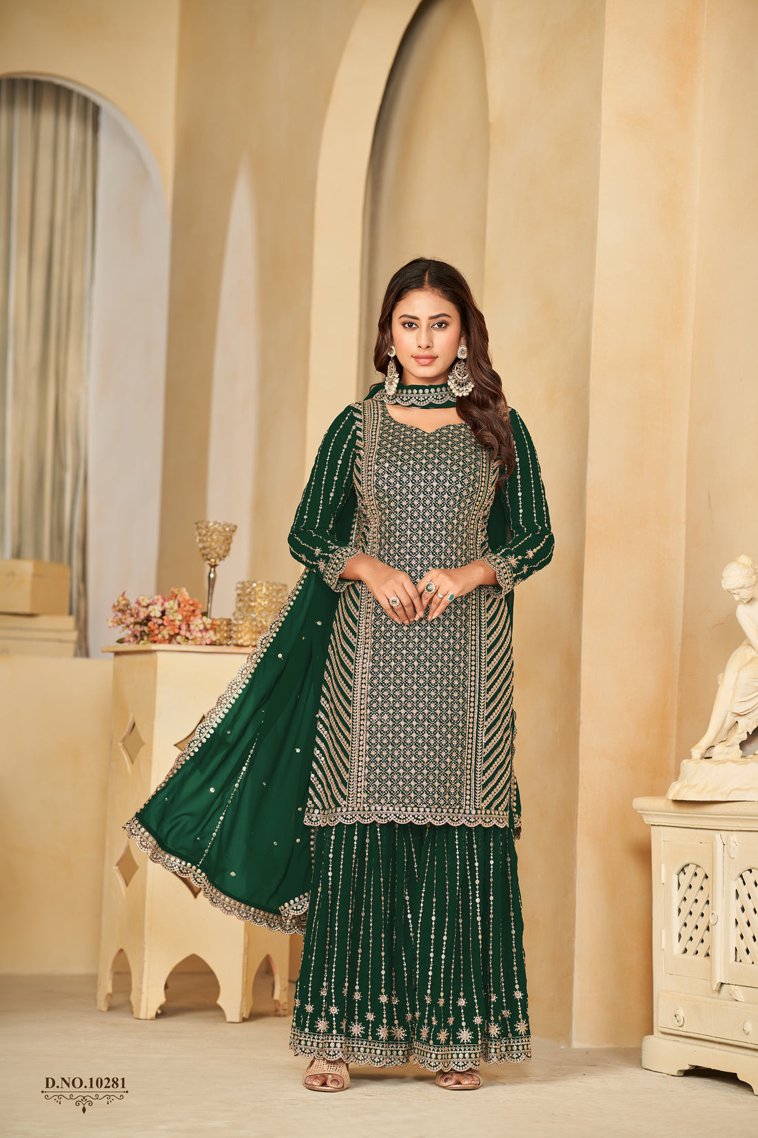 Georgette Embroidery Work Straight Kurta Sharara Dupatta Dress Fully Readymade