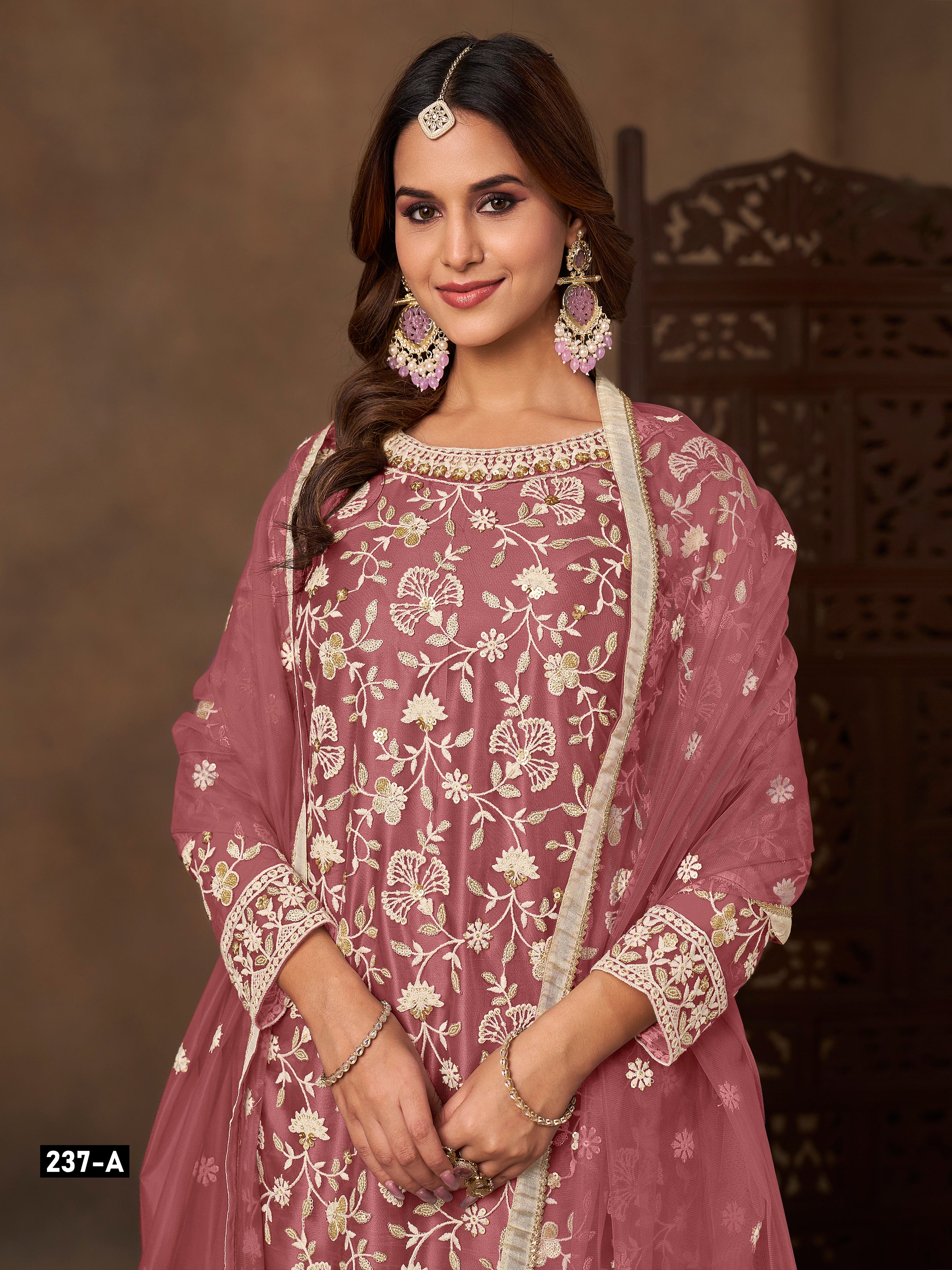 Butterfly Net Embroidered Sharara Suit for Women with Dupatta Party Wear