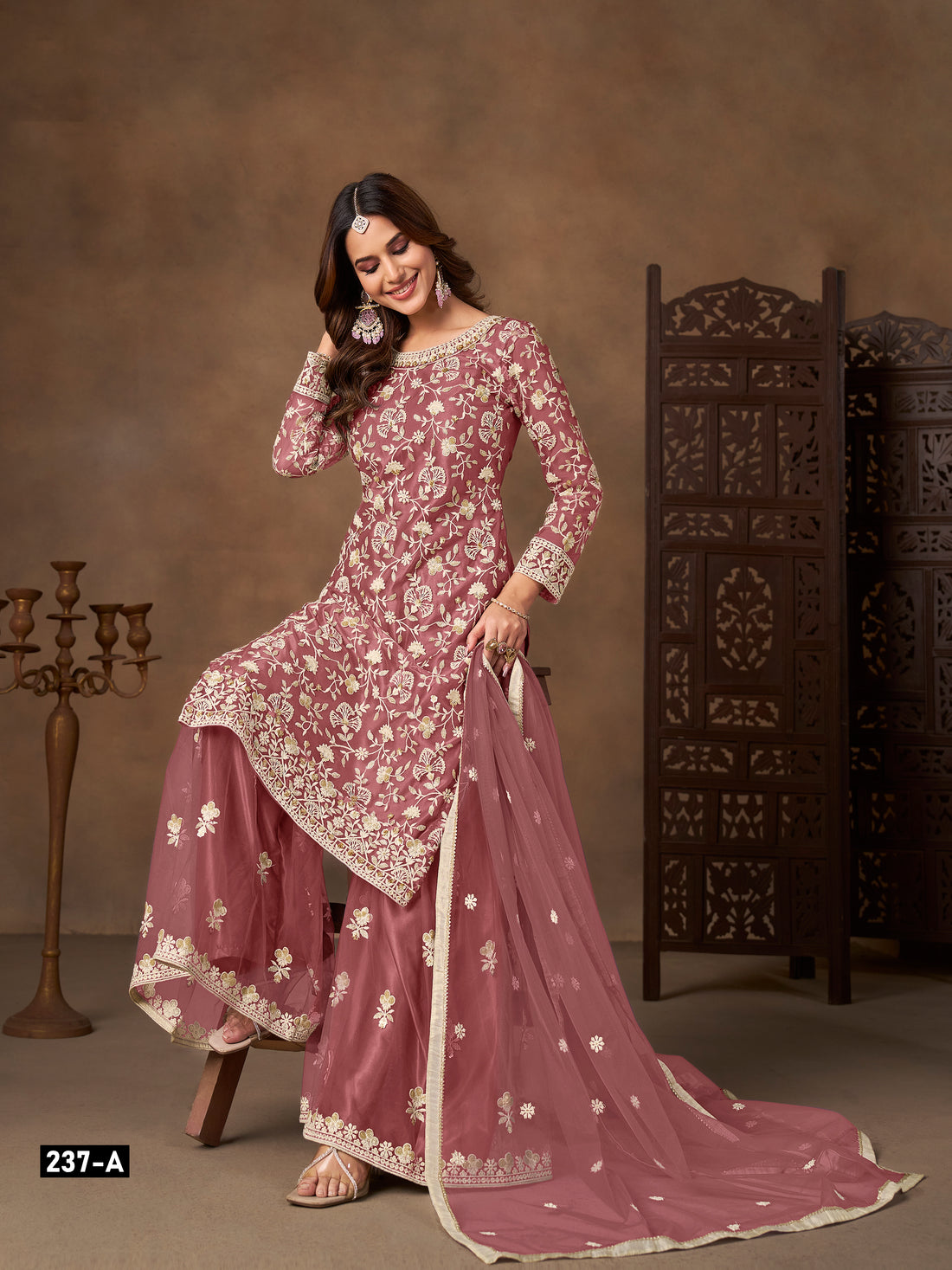 Butterfly Net Embroidered Sharara Suit for Women with Dupatta Party Wear