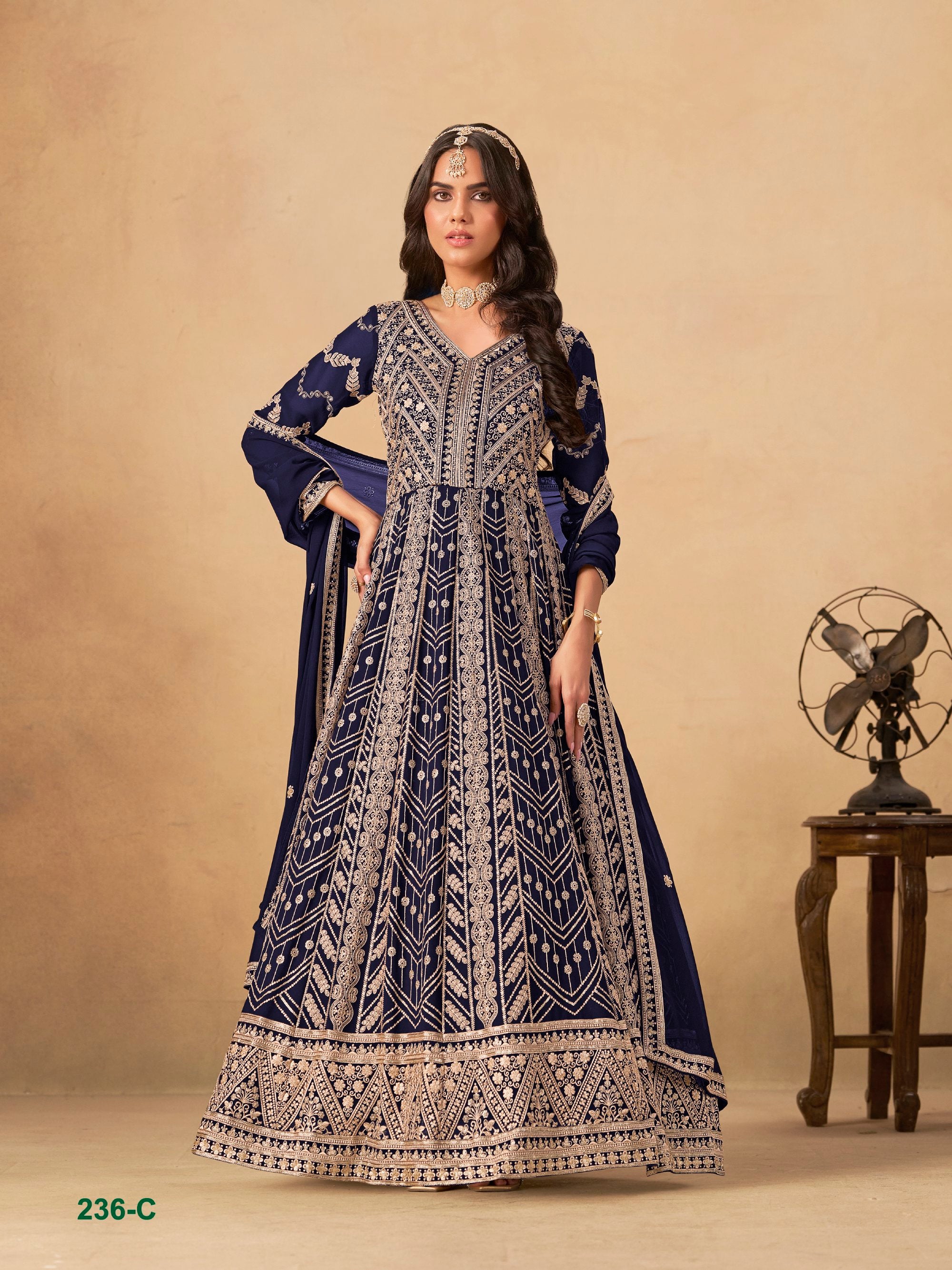 Embroidered Anarkali Gown Suit for Women with Dupatta Indian Wedding Party Wear