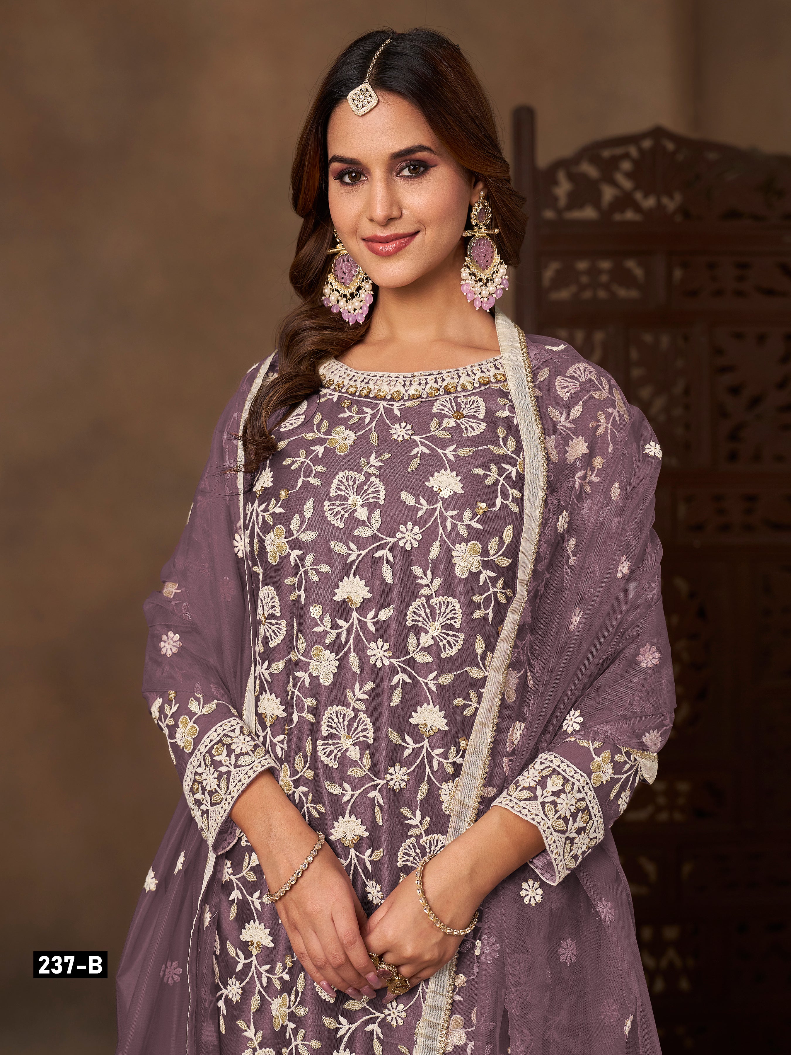 Butterfly Net Embroidered Sharara Suit for Women with Dupatta Party Wear
