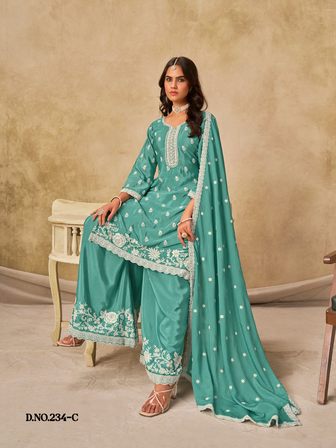 Ethnic Palazzo Salwar Kameez | Pakistani Bollywood Style Outfit with Dupatta | Wedding Party & Festive Wear Dress