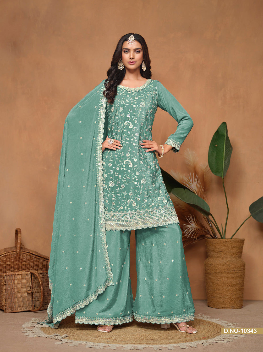 Beautiful Designer Sharara Kurti Set Indian Bollywood Chinon Salwar Kameez Suit