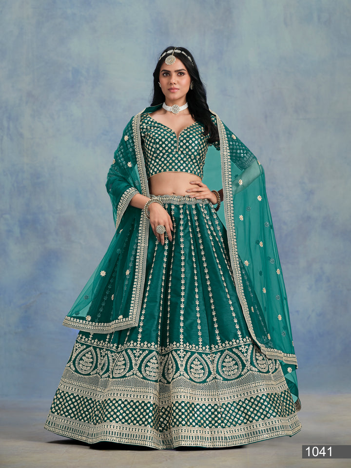 Elegant Green Embroidered Art Silk Lehenga Choli with Net Dupatta – Festive & Wedding Wear