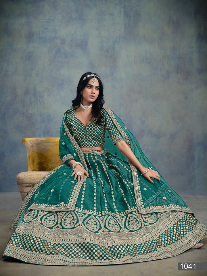 Elegant Green Embroidered Art Silk Lehenga Choli with Net Dupatta – Festive & Wedding Wear