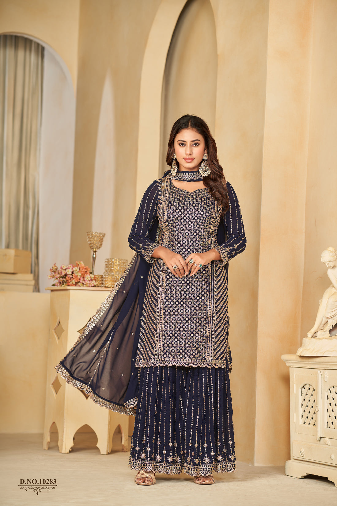 Georgette Embroidery Work Straight Kurta Sharara Dupatta Dress Fully Readymade