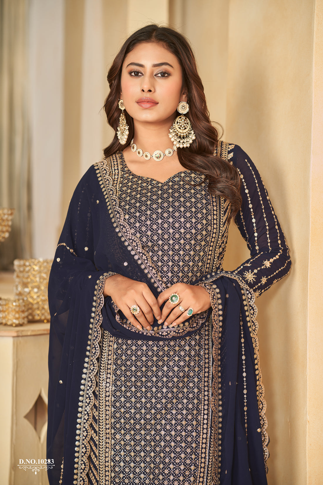 Georgette Embroidery Work Straight Kurta Sharara Dupatta Dress Fully Readymade