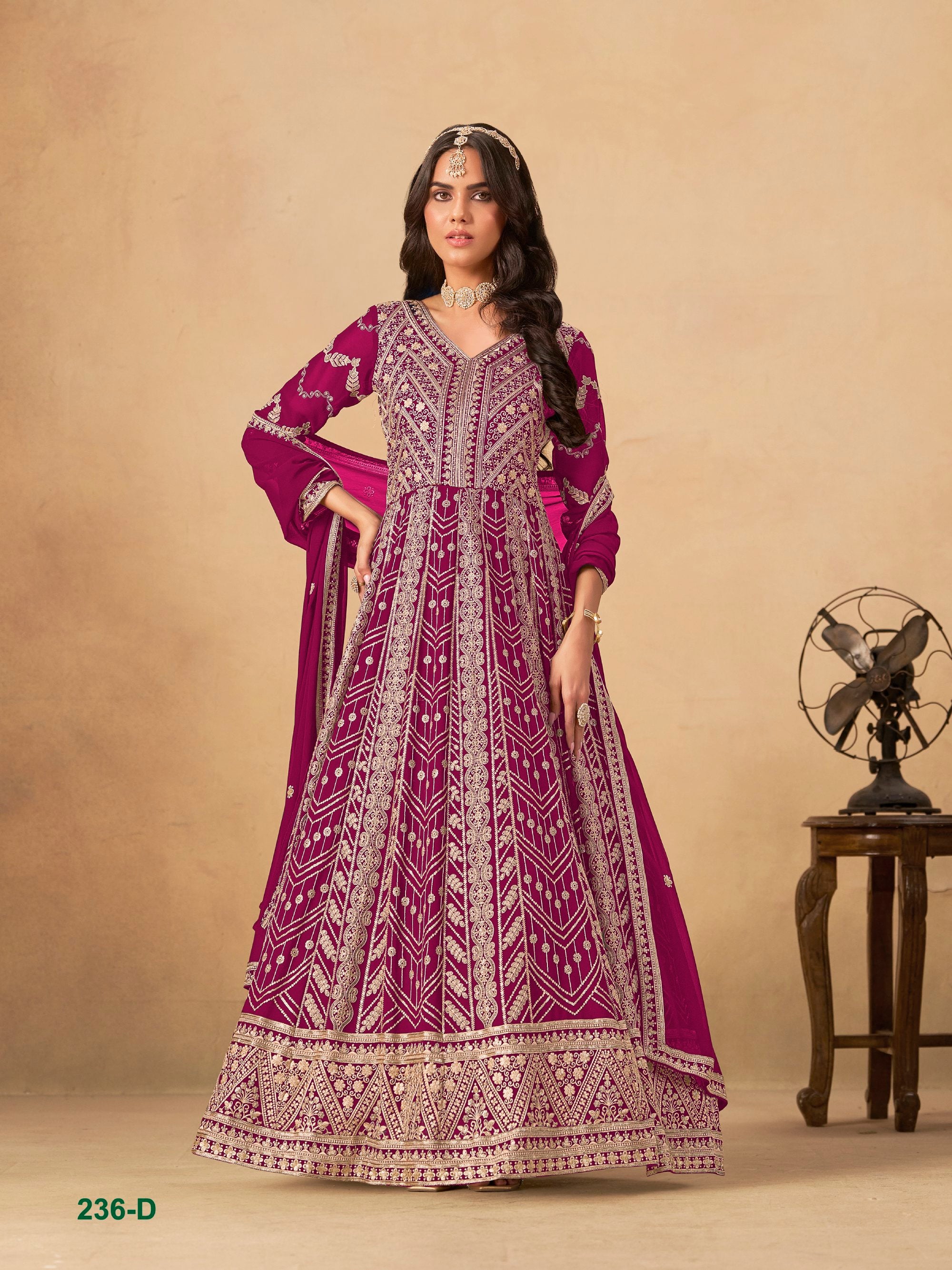 Embroidered Anarkali Gown Suit for Women with Dupatta Indian Wedding Party Wear