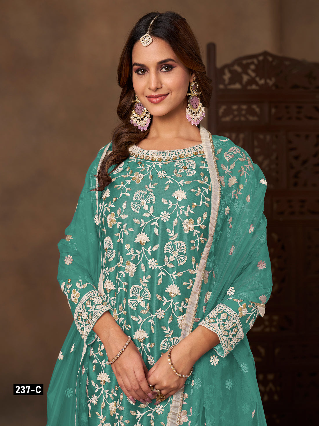Butterfly Net Embroidered Sharara Suit for Women with Dupatta Party Wear