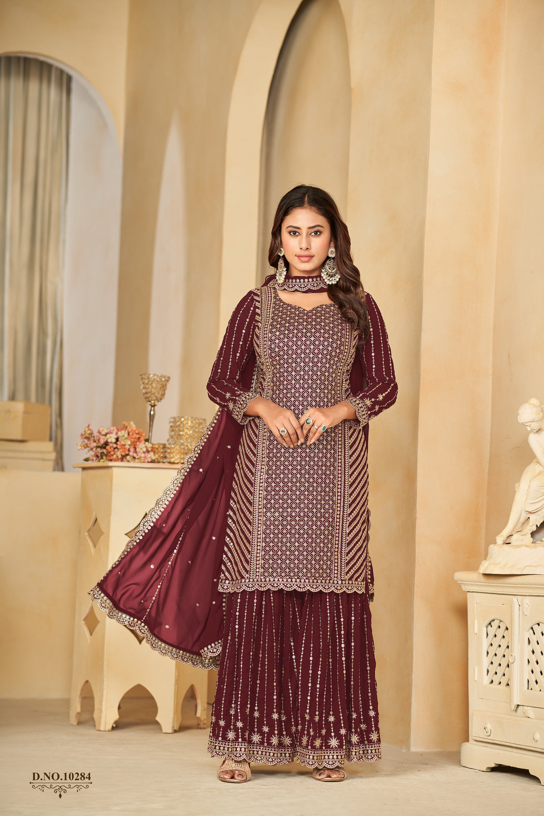 Georgette Embroidery Work Straight Kurta Sharara Dupatta Dress Fully Readymade