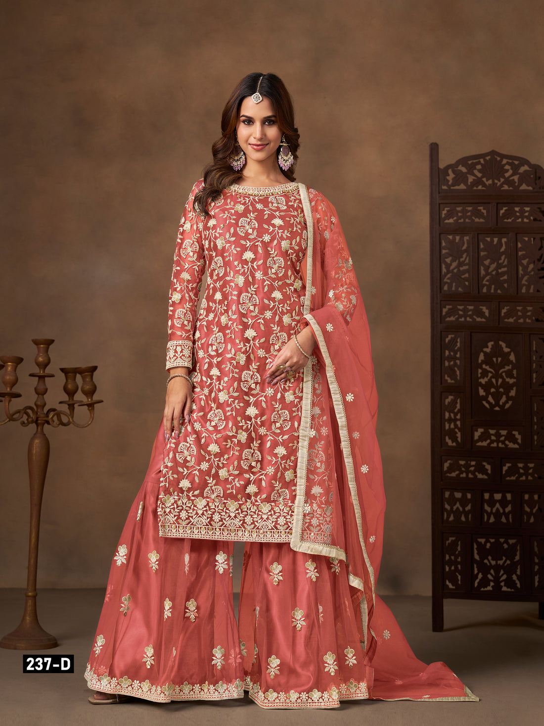 Butterfly Net Embroidered Sharara Suit for Women with Dupatta Party Wear