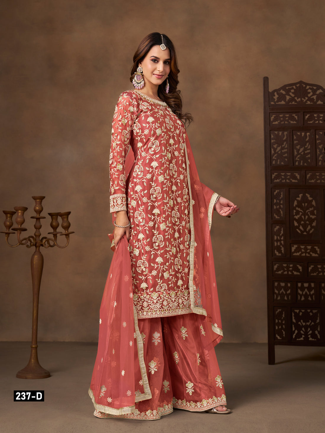 Butterfly Net Embroidered Sharara Suit for Women with Dupatta Party Wear