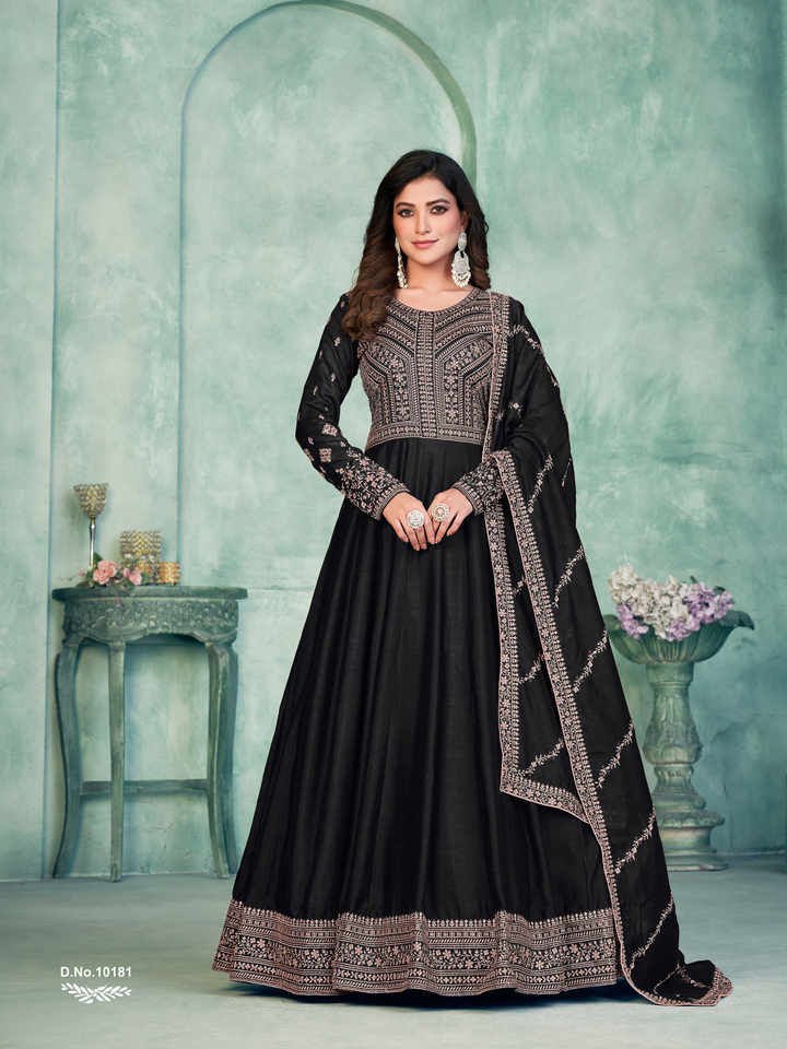 Suit Indian Pakistani Black Art Silk Salwar Kameez New Designer Party Wear Dress