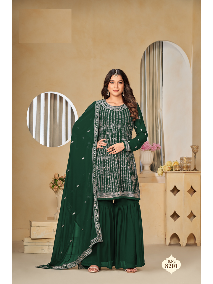 Green Palazzo Salwar Kameez Readymade Palazo Pakistani Sharara Suit Fully Stitched