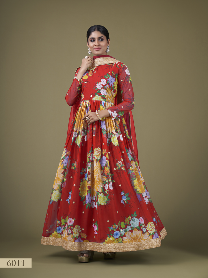 Wedding Afghani Party Wear Women Printed Anarkali Kurta, Pant And Dupatta Dress