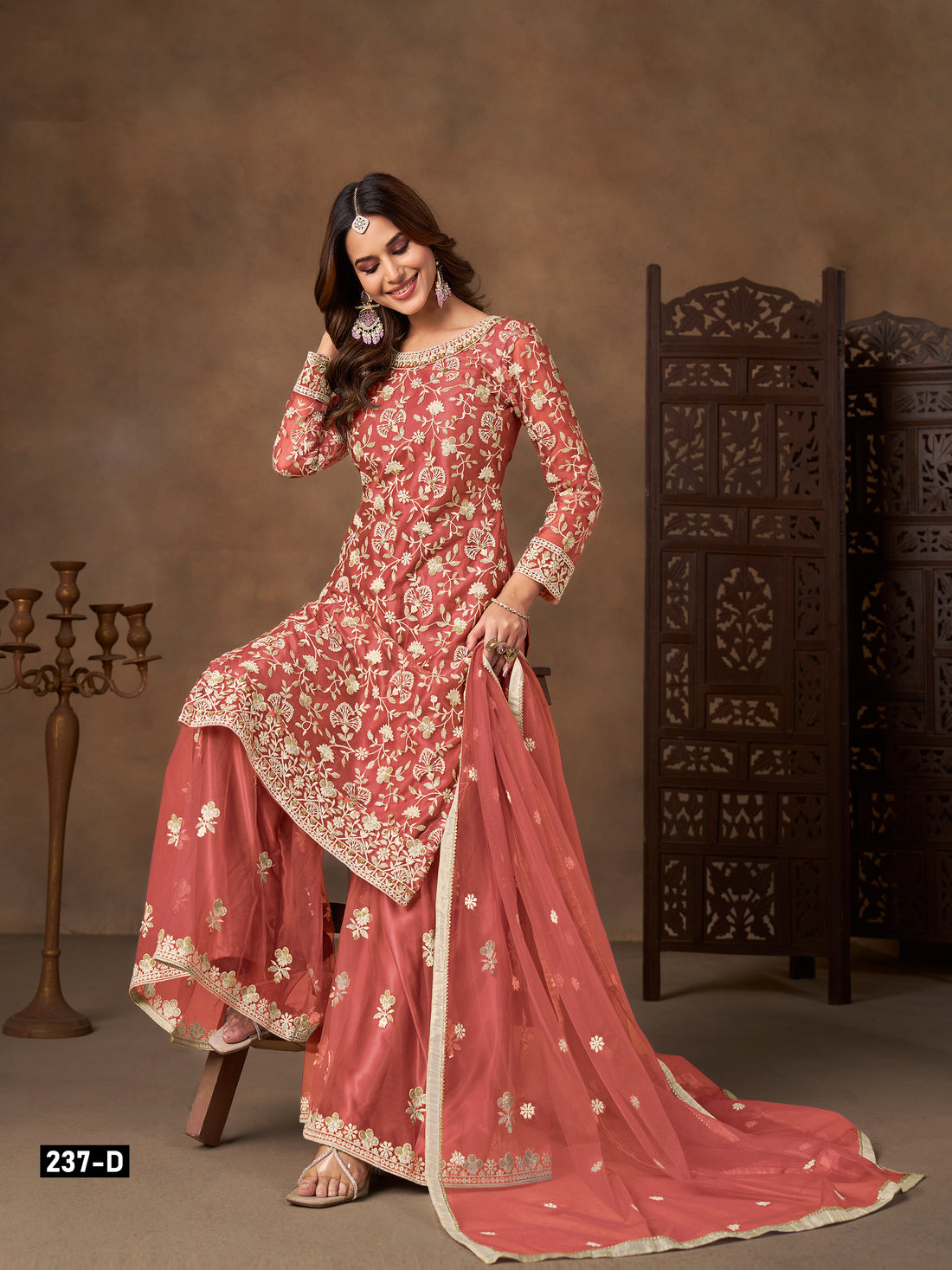 Butterfly Net Embroidered Sharara Suit for Women with Dupatta Party Wear