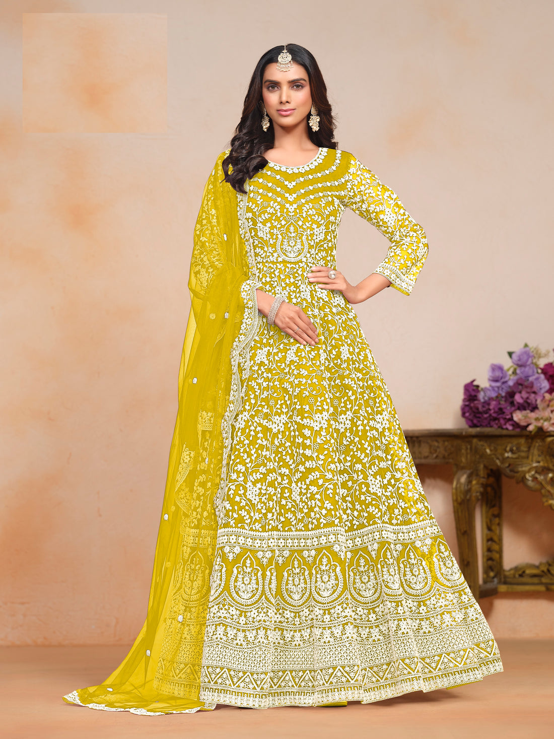 Haldi Ceremony Wear Anarkali Suit Kurta Set Ready Made Stitched Party Wear Dres