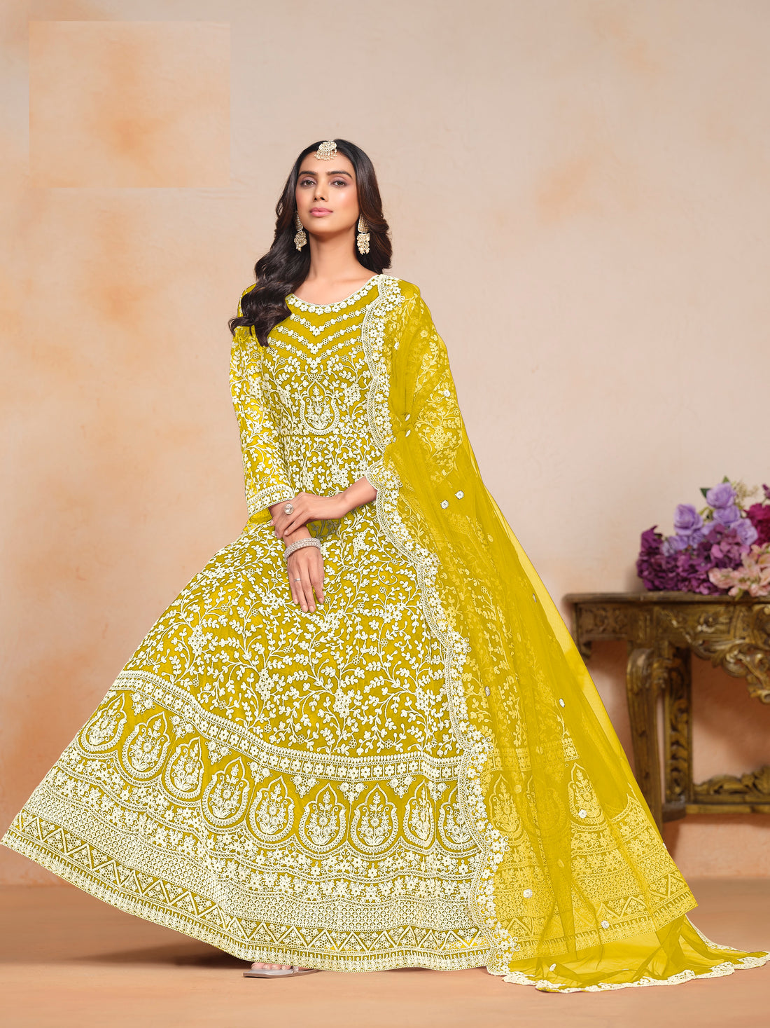 Haldi Ceremony Wear Anarkali Suit Kurta Set Ready Made Stitched Party Wear Dres