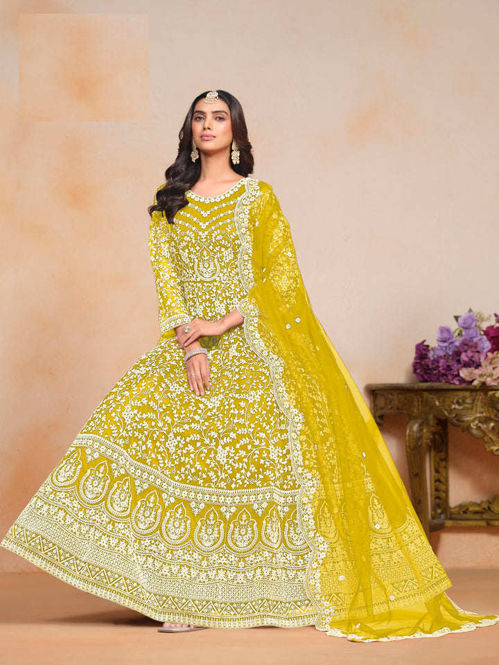 Haldi Ceremony Wear Anarkali Suit Kurta Set Ready Made Stitched Party Wear Dres