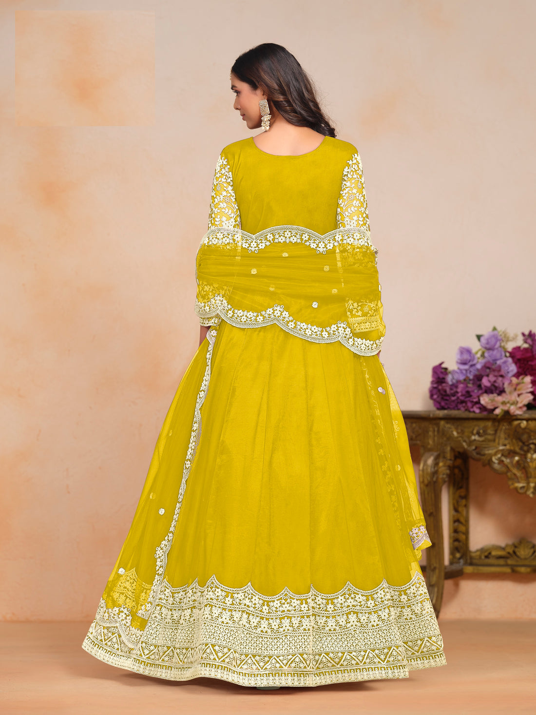 Haldi Ceremony Wear Anarkali Suit Kurta Set Ready Made Stitched Party Wear Dres