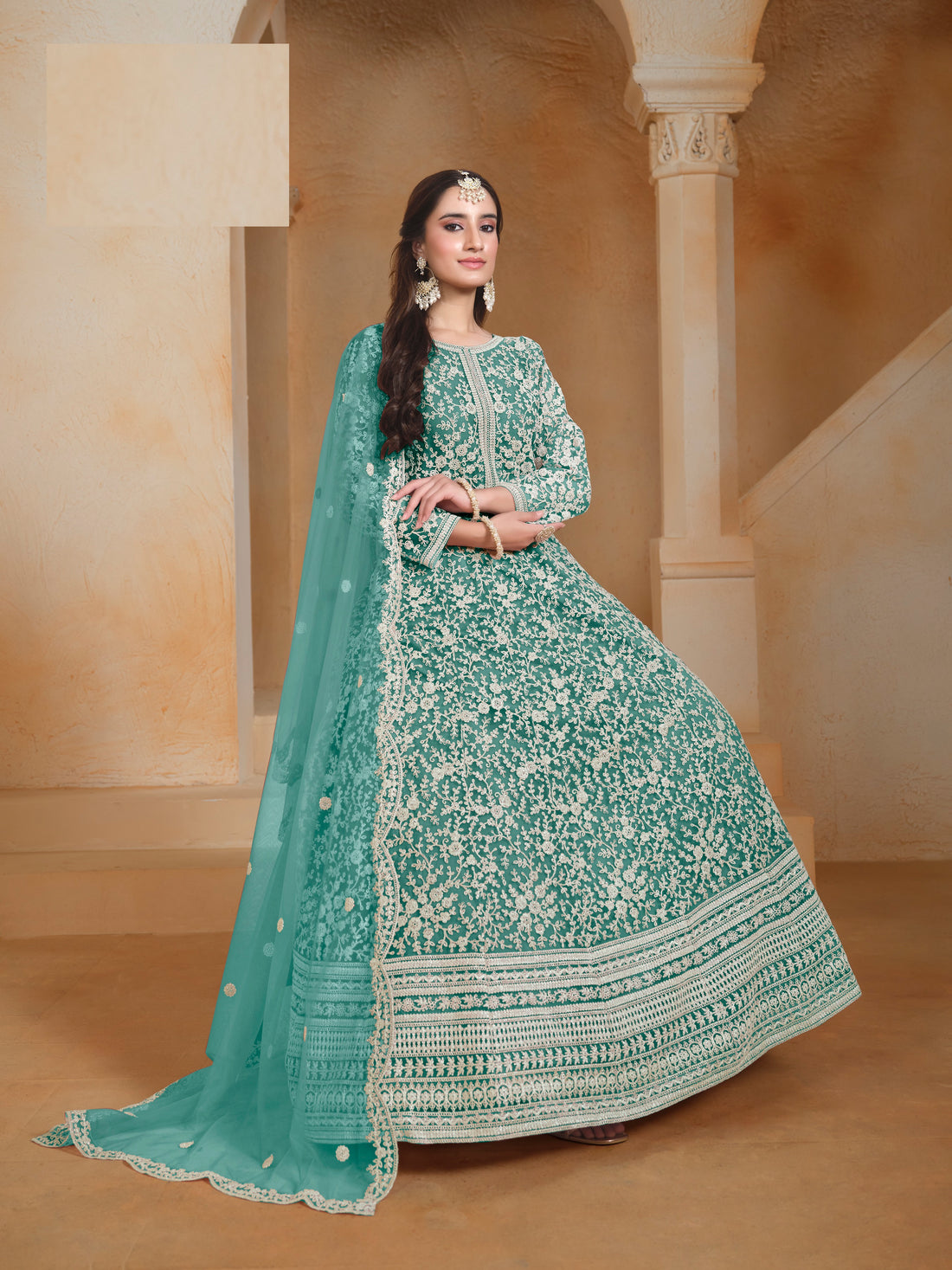 Real Butterfly Net Anarkali Gown Kameez Party Wear Indian Designer Wedding Wear