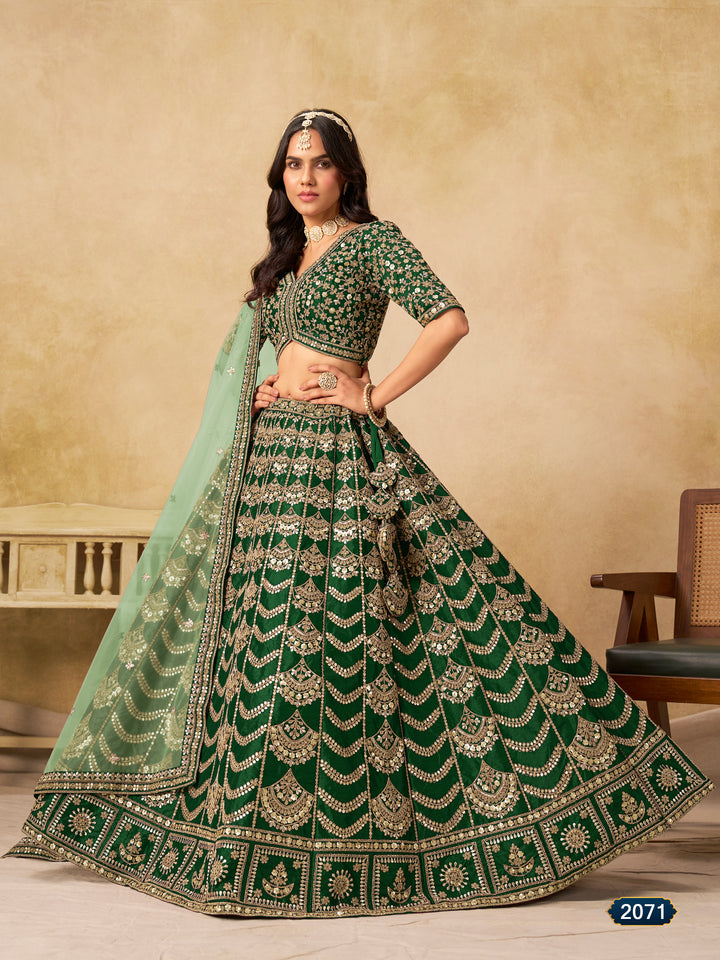 Green Floral Art Silk Lehenga Choli | Indian Wedding Outfit