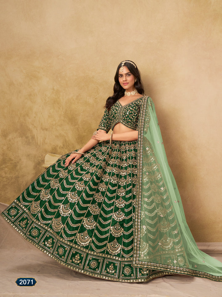 Green Floral Art Silk Lehenga Choli | Indian Wedding Outfit