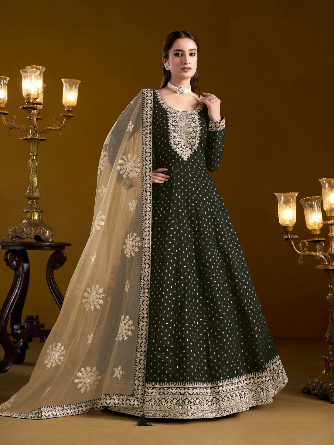 Indian Bollywood Pakistani Party Wear Chanderi Butti Fabric Anarkali Set Dresses