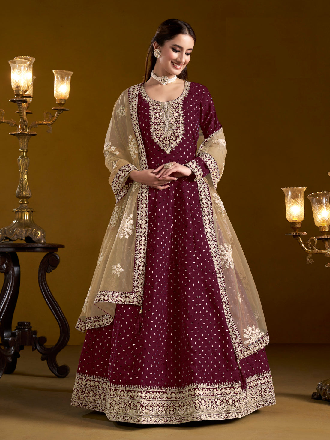 Indian Bollywood Pakistani Party Wear Chanderi Butti Fabric Anarkali Set Dresses