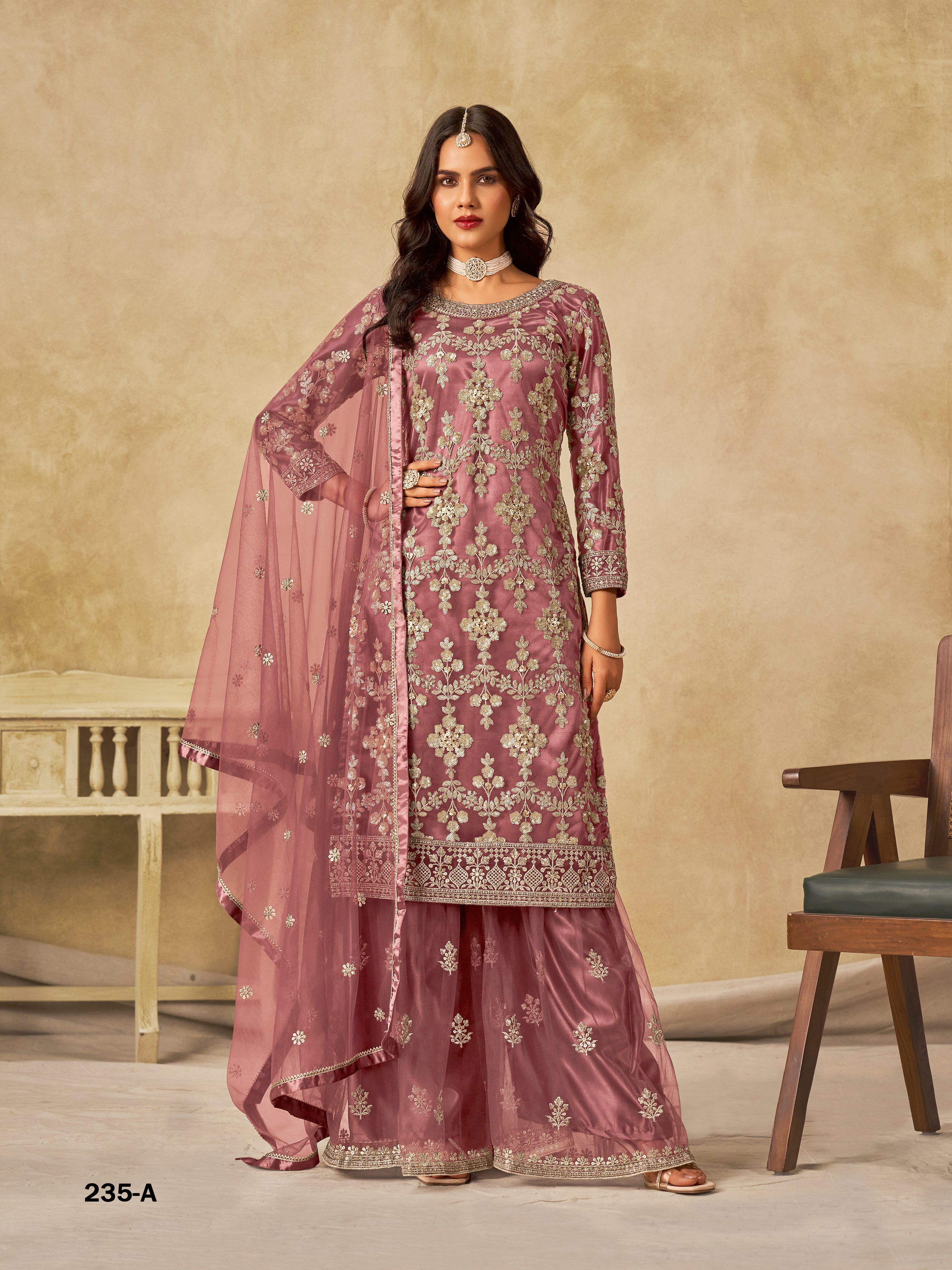 Traditional Soft Net Sharara Salwar Kameez Indian Festive & Wedding Guest Wear Outfit with Dupatta