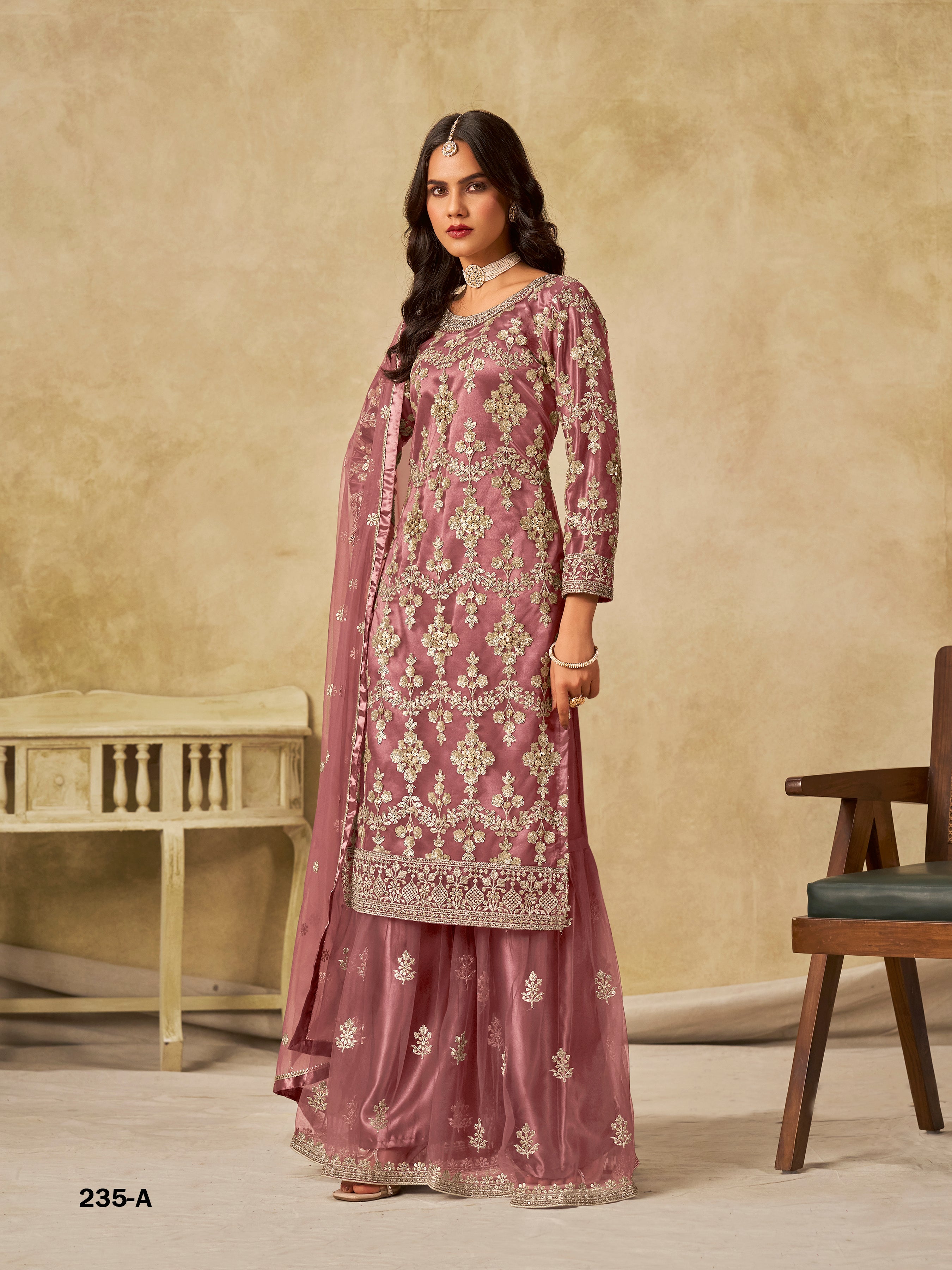 Traditional Soft Net Sharara Salwar Kameez Indian Festive & Wedding Guest Wear Outfit with Dupatta