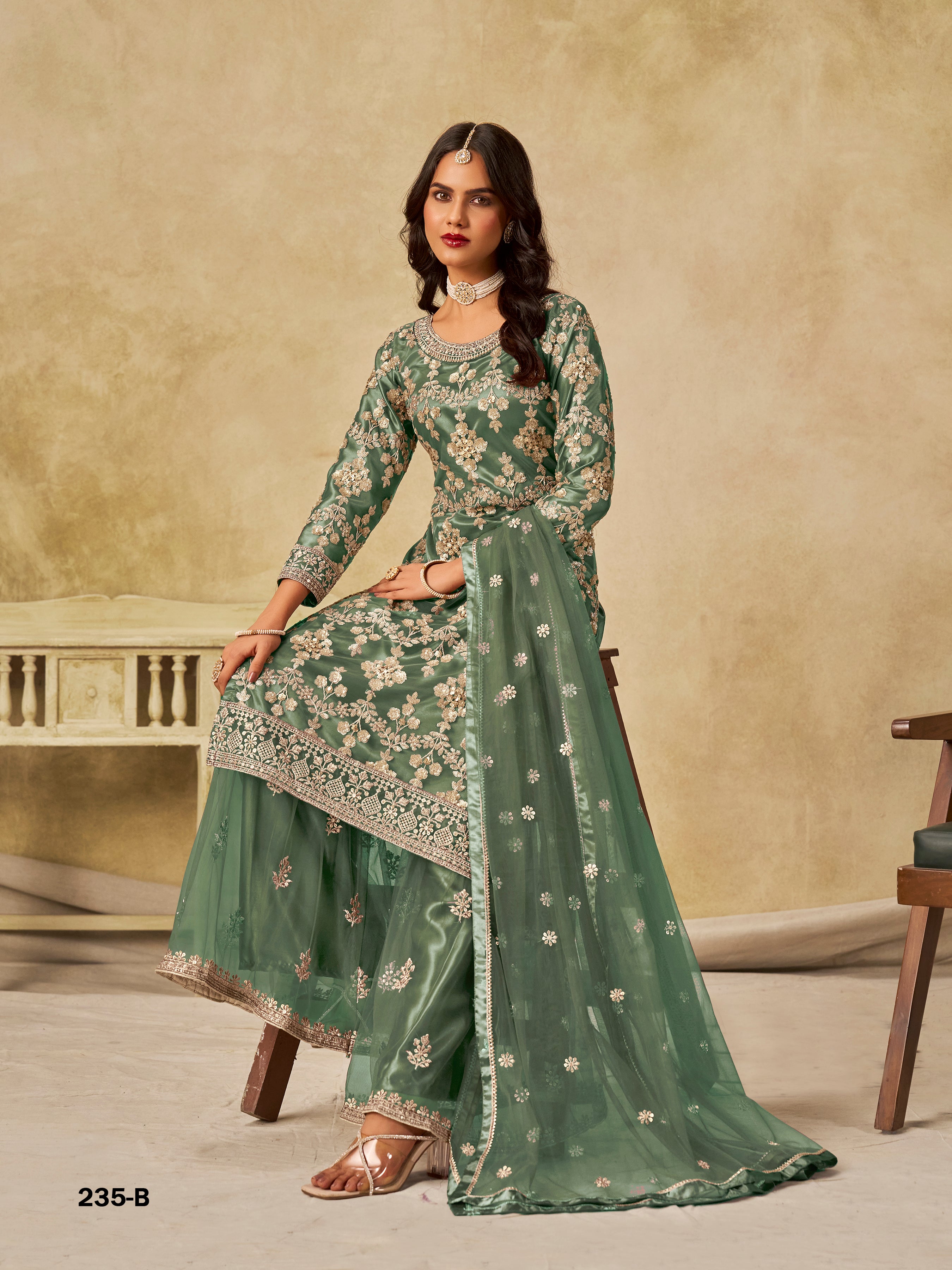 Traditional Soft Net Sharara Salwar Kameez Indian Festive & Wedding Guest Wear Outfit with Dupatta