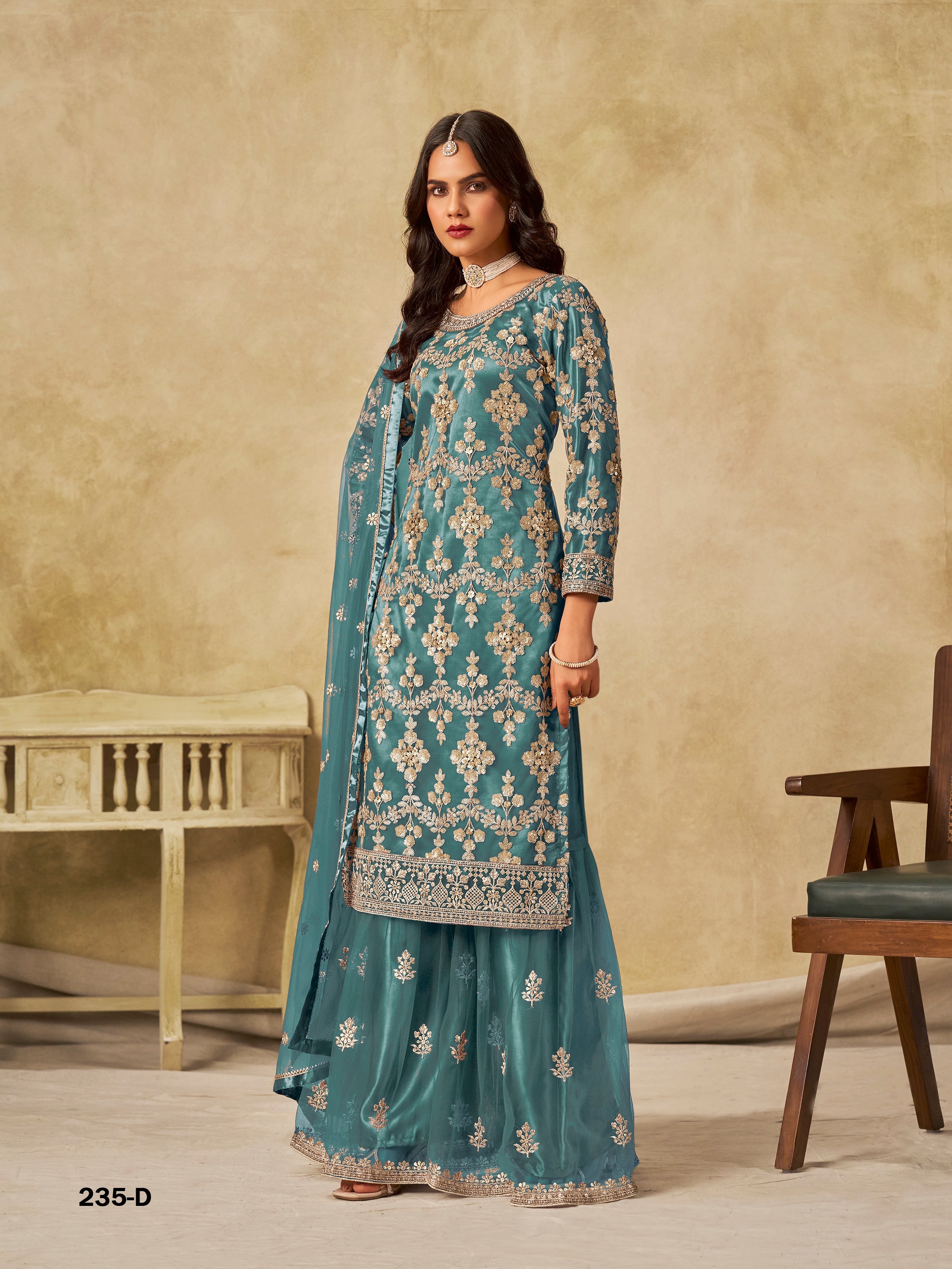 Traditional Soft Net Sharara Salwar Kameez Indian Festive & Wedding Guest Wear Outfit with Dupatta