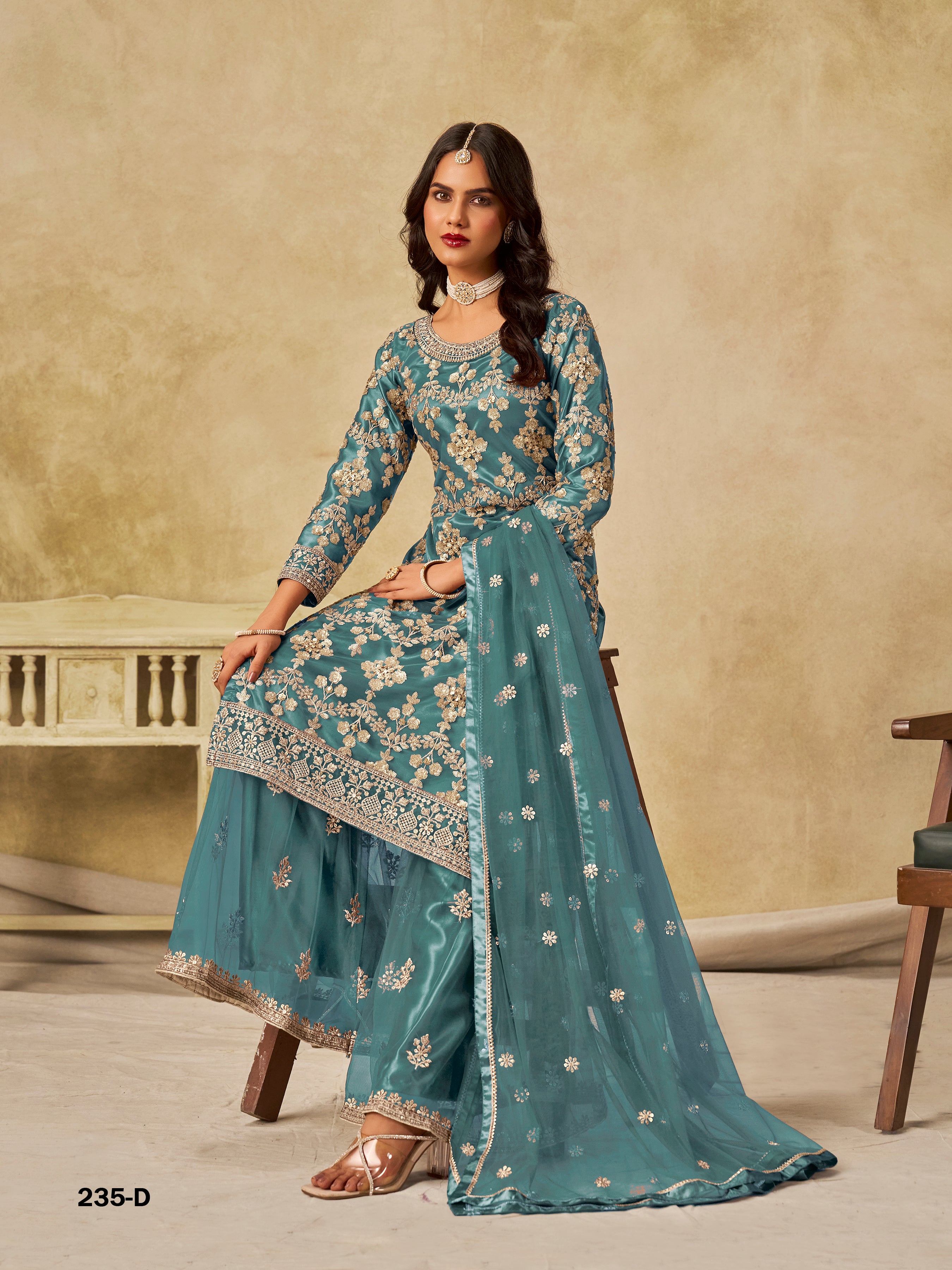Traditional Soft Net Sharara Salwar Kameez Indian Festive & Wedding Guest Wear Outfit with Dupatta