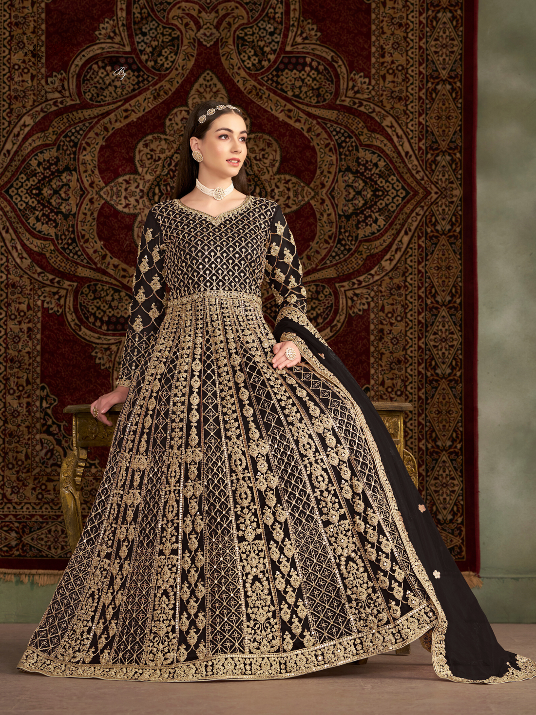 Anarkali Gown Butterfly Net Front & Back Side Work Designer Indian Pakistani