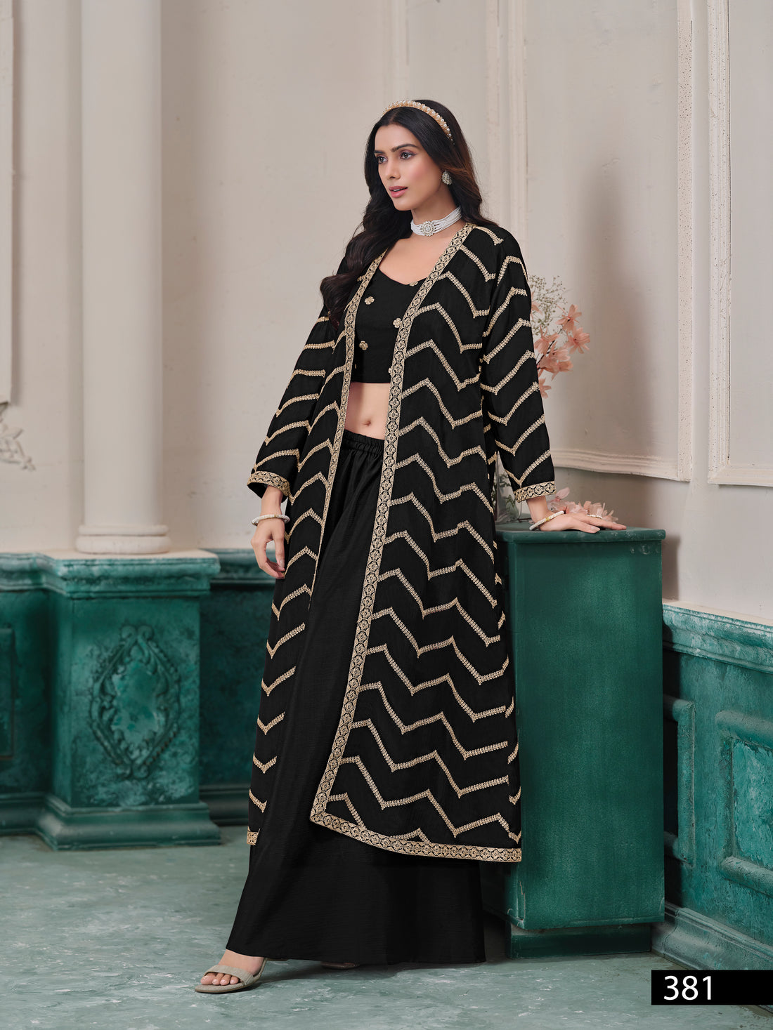 3-Piece Palazzo Suit with Shrug Trendy Pakistani Outfit Street Glam Look