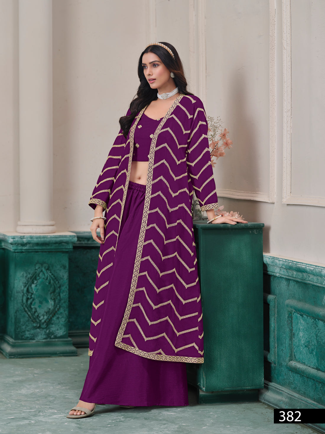 3-Piece Palazzo Suit with Shrug Trendy Pakistani Outfit Street Glam Look