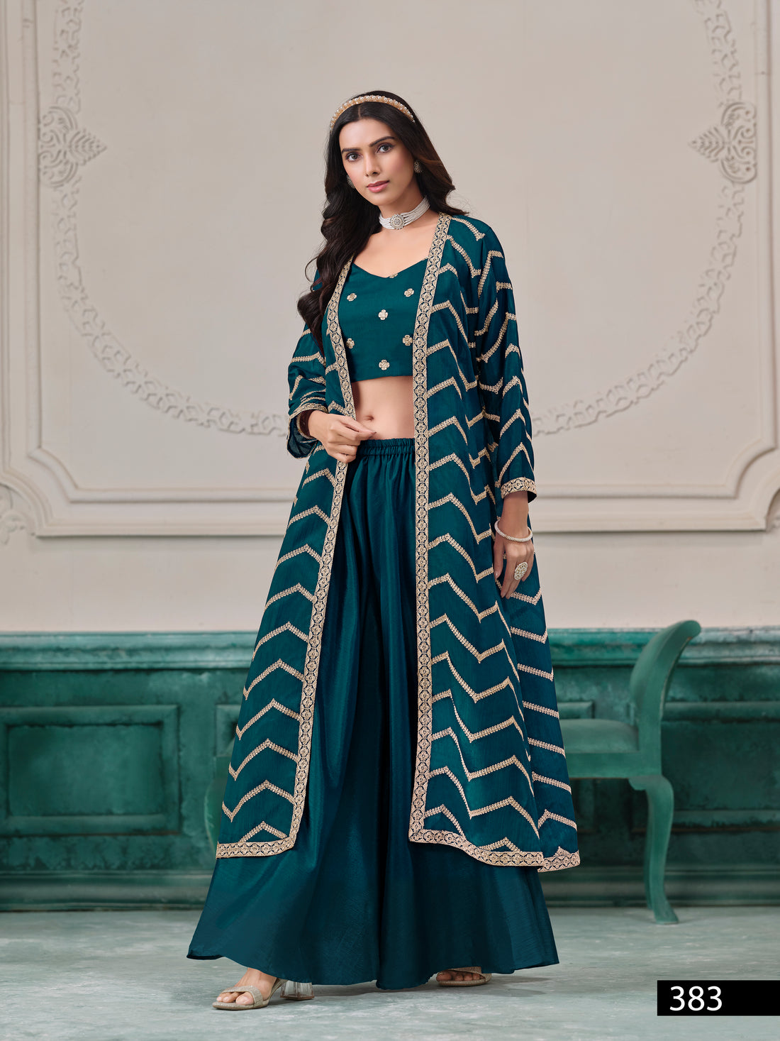3-Piece Palazzo Suit with Shrug Trendy Pakistani Outfit Street Glam Look