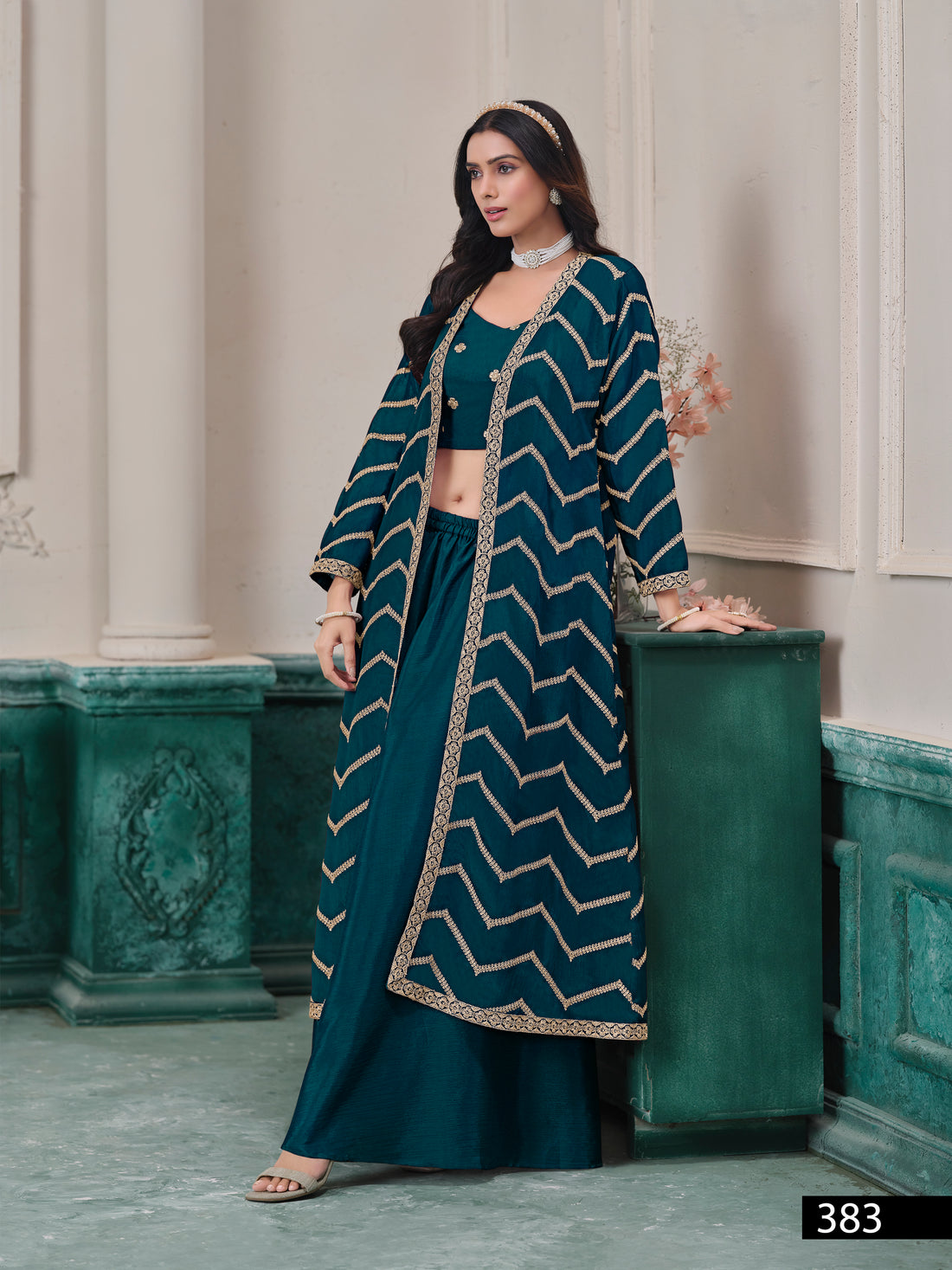 3-Piece Palazzo Suit with Shrug Trendy Pakistani Outfit Street Glam Look