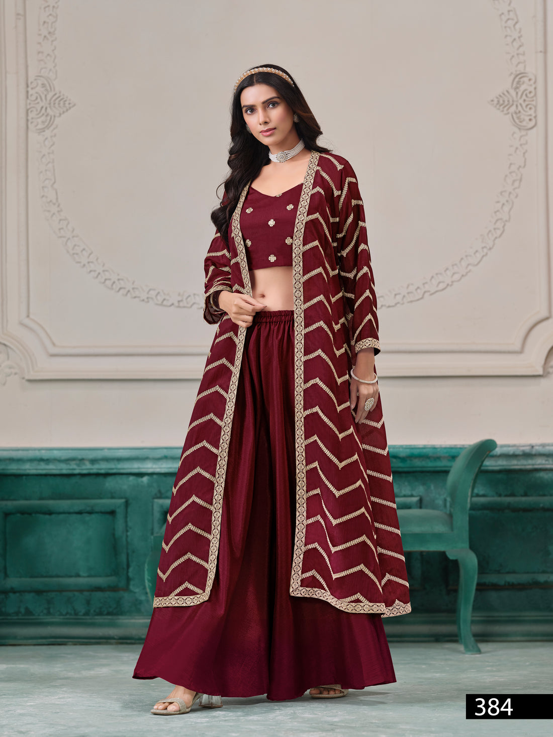 3-Piece Palazzo Suit with Shrug Trendy Pakistani Outfit Street Glam Look