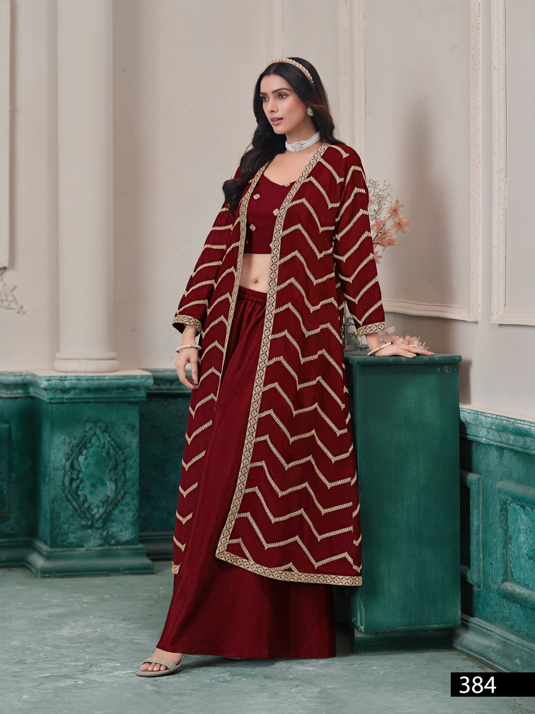 3-Piece Palazzo Suit with Shrug Trendy Pakistani Outfit Street Glam Look