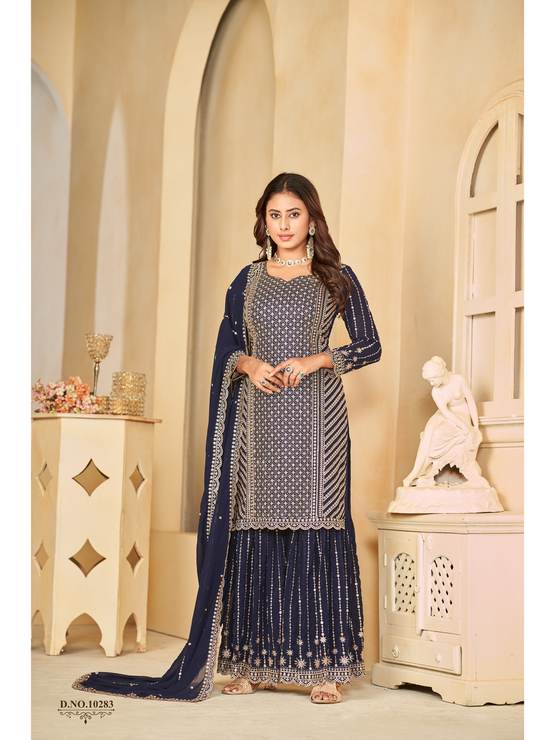 Georgette Embroidery Work Straight Kurta Sharara Dupatta Dress Fully Readymade