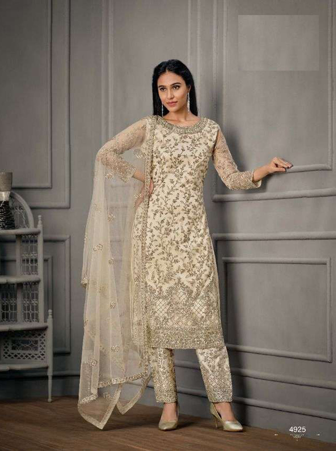 Wedding Party Wear Kurtis Pant with Dupatta Dress, Net Straight Kurta Pant Dress