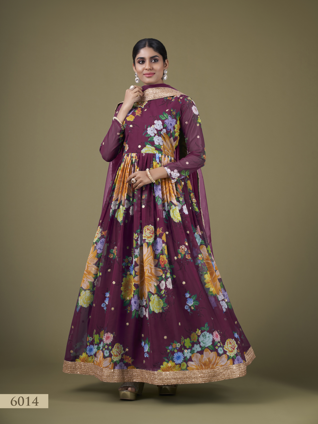 Wedding Afghani Party Wear Women Printed Anarkali Kurta, Pant And Dupatta Dress