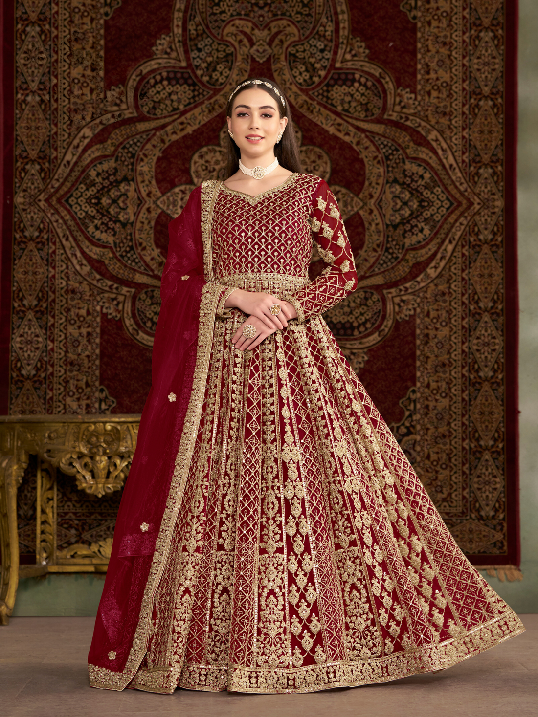 Anarkali Gown Butterfly Net Front & Back Side Work Designer Indian Pakistani