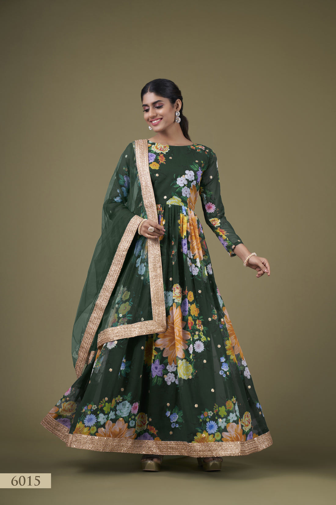 Wedding Afghani Party Wear Women Printed Anarkali Kurta, Pant And Dupatta Dress